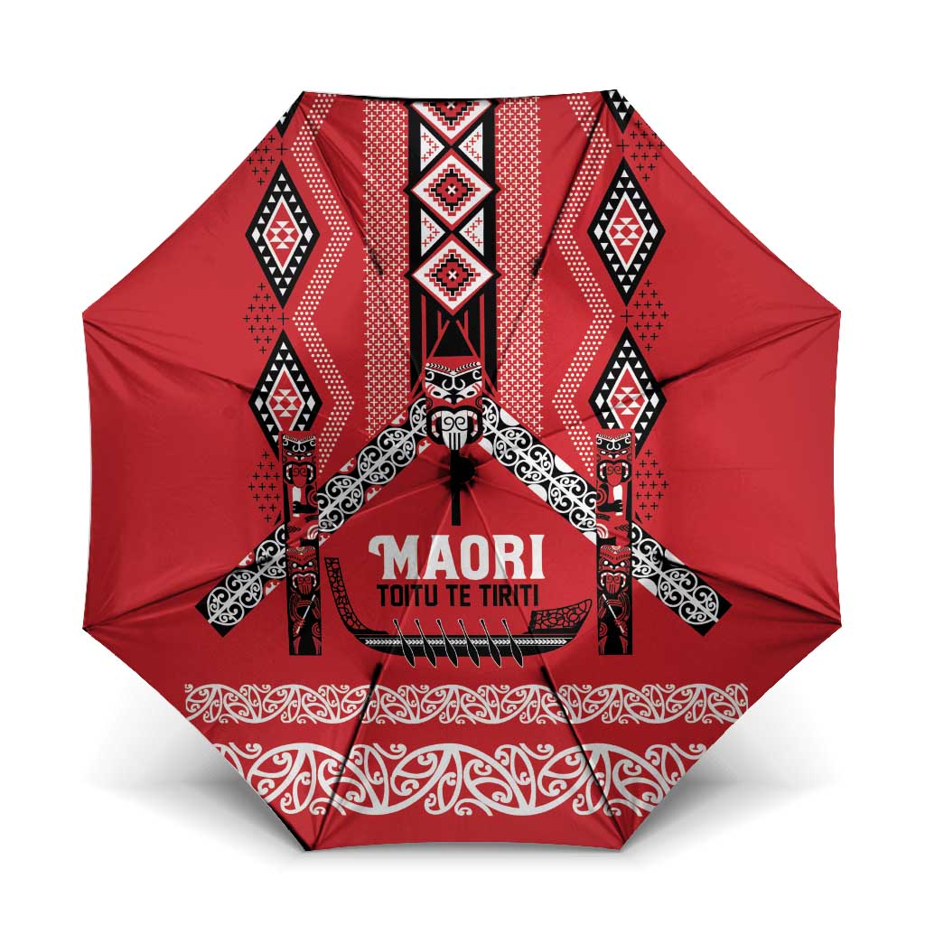 Toitu Te Tiriti Waitangi Umbrella Red Wharenui House - Polynesian Pride
