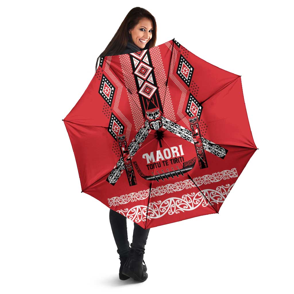 Toitu Te Tiriti Waitangi Umbrella Red Wharenui House - Polynesian Pride