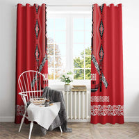 Toitu Te Tiriti Waitangi Window Curtain Red Wharenui House - Polynesian Pride
