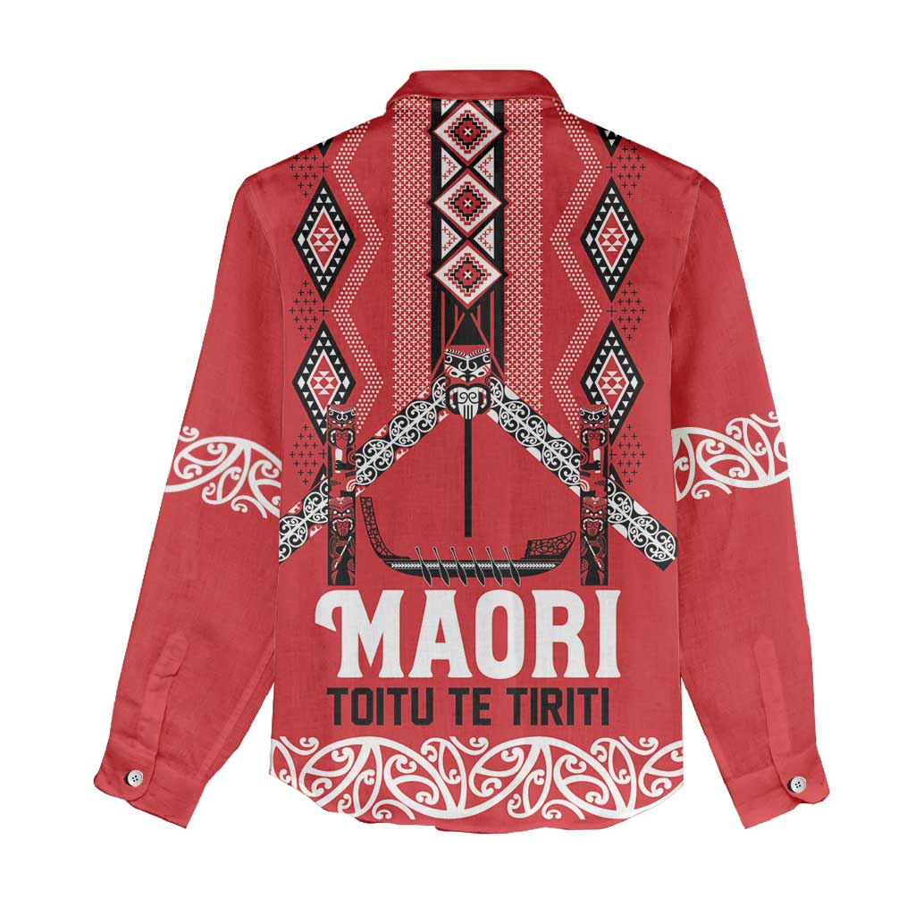 Toitu Te Tiriti Waitangi Women Casual Shirt Red Wharenui House LT9 - Polynesian Pride