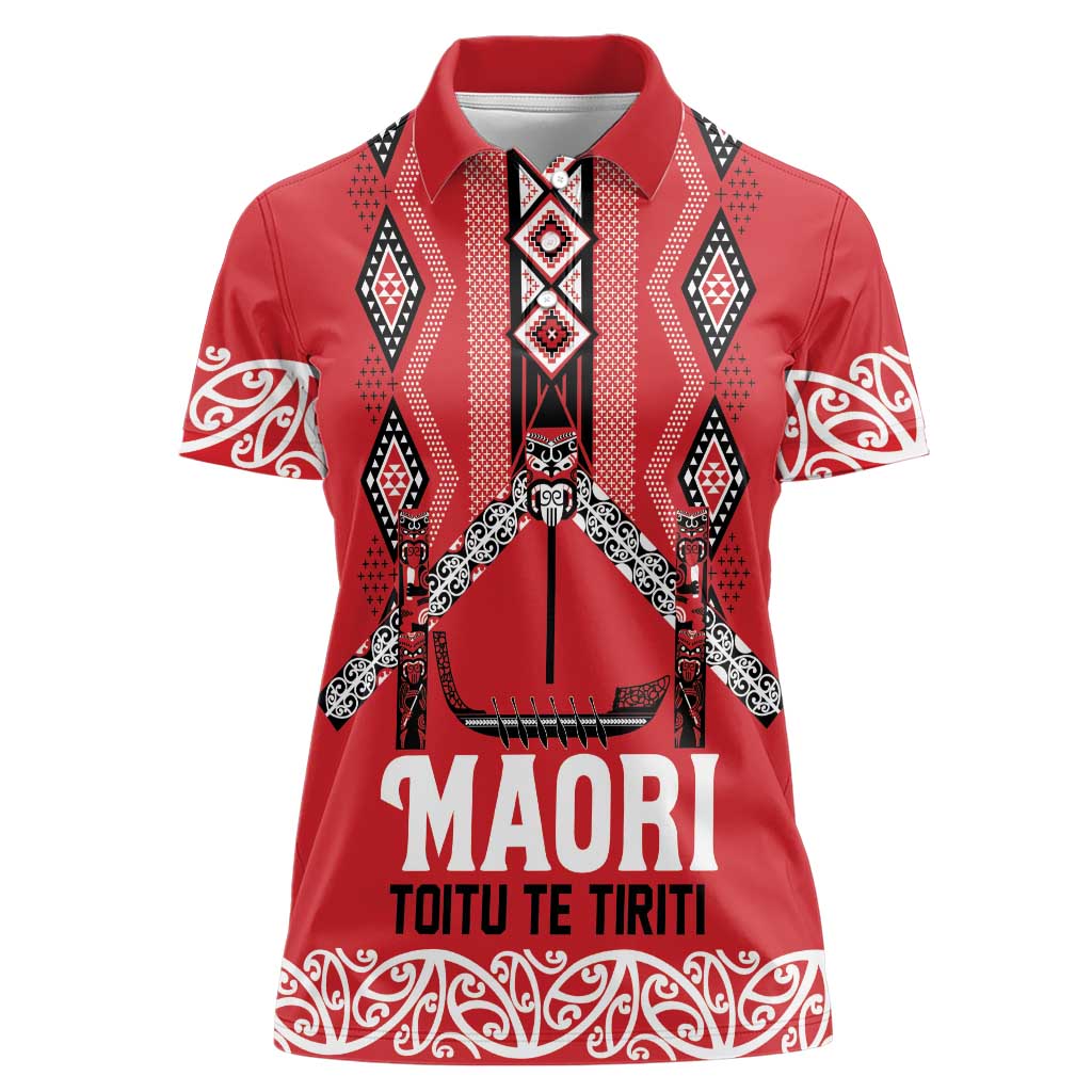 Toitu Te Tiriti Waitangi Women Polo Shirt Red Wharenui House LT9 Female Red - Polynesian Pride