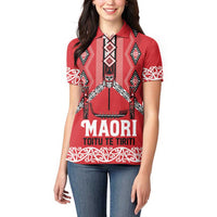 Toitu Te Tiriti Waitangi Women Polo Shirt Red Wharenui House LT9 - Polynesian Pride