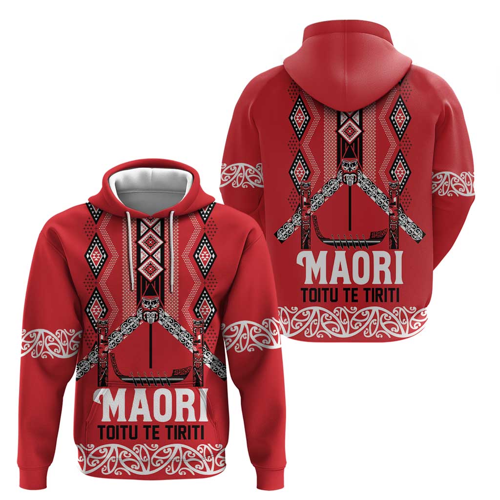 Toitu Te Tiriti Waitangi Zip Hoodie Red Wharenui House LT9 - Polynesian Pride