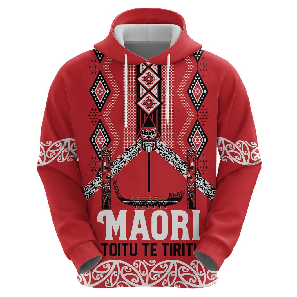 Toitu Te Tiriti Waitangi Zip Hoodie Red Wharenui House LT9 - Polynesian Pride