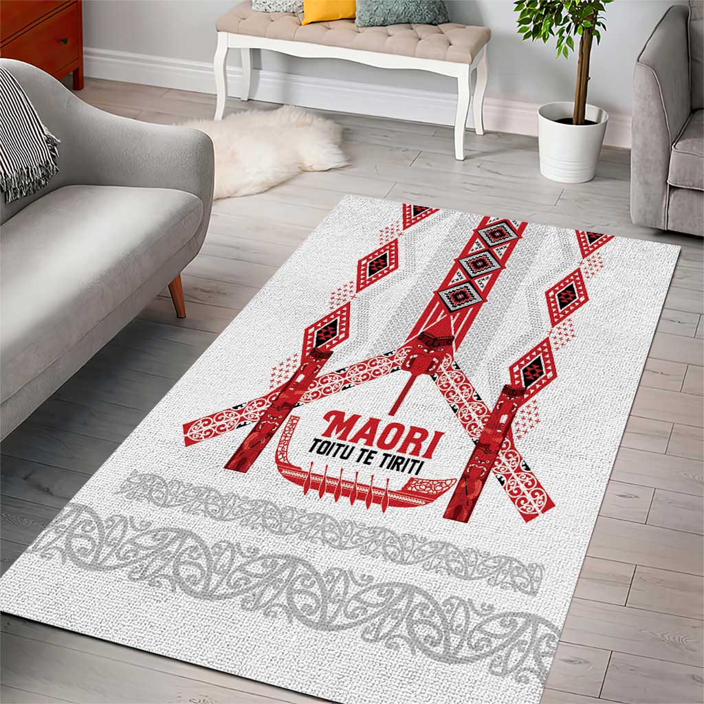 Toitu Te Tiriti Waitangi Area Rug White Wharenui House - Polynesian Pride