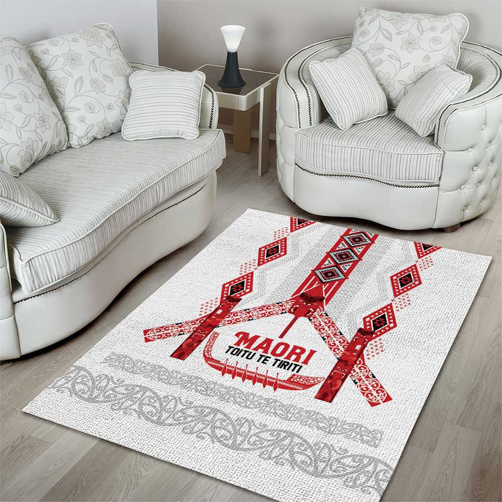 Toitu Te Tiriti Waitangi Area Rug White Wharenui House - Polynesian Pride