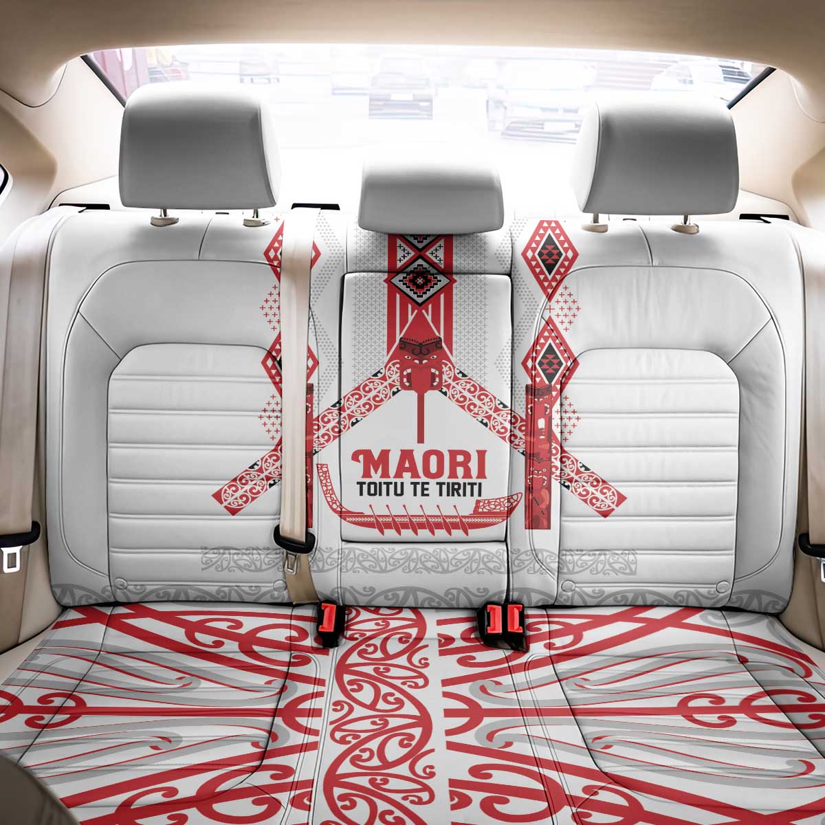 Toitu Te Tiriti Waitangi Back Car Seat Cover White Wharenui House LT9 - Polynesian Pride