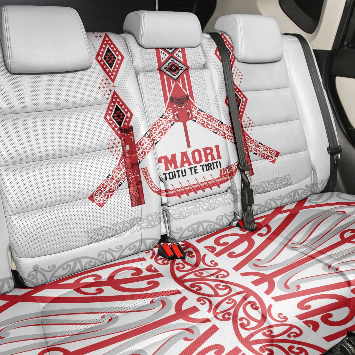 Toitu Te Tiriti Waitangi Back Car Seat Cover White Wharenui House LT9 - Polynesian Pride