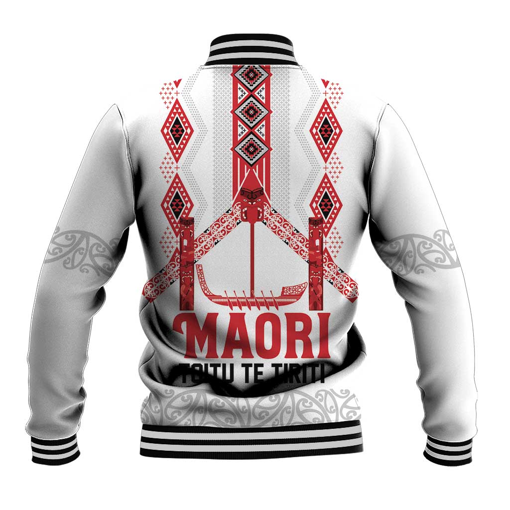 Toitu Te Tiriti Waitangi Baseball Jacket White Wharenui House LT9 - Polynesian Pride