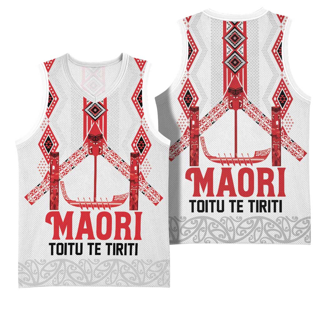Toitu Te Tiriti Waitangi Basketball Jersey White Wharenui House LT9 - Polynesian Pride