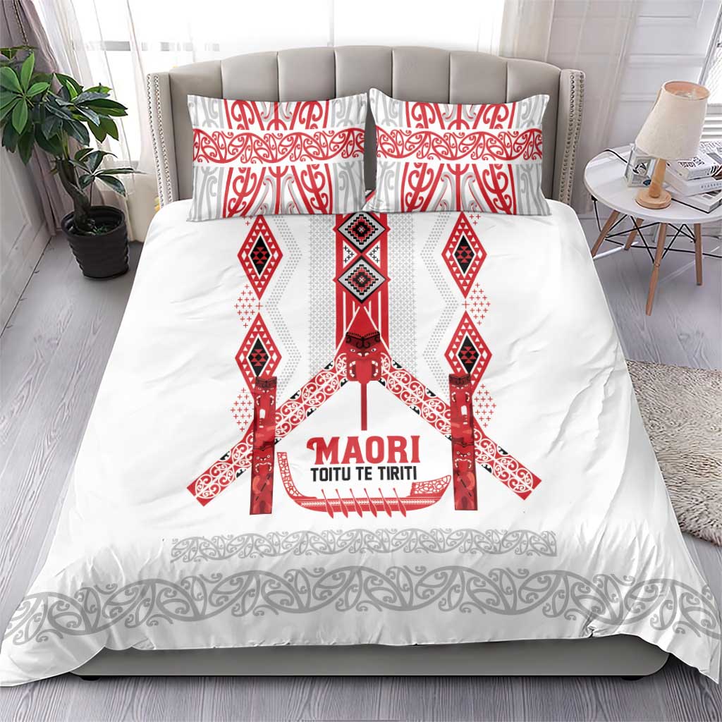 Toitu Te Tiriti Waitangi Bedding Set White Wharenui House LT9 - Polynesian Pride