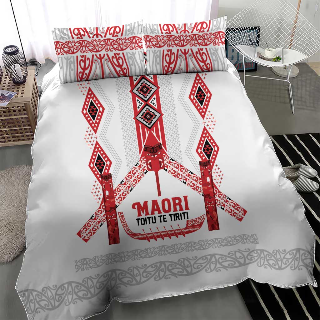 Toitu Te Tiriti Waitangi Bedding Set White Wharenui House LT9 - Polynesian Pride