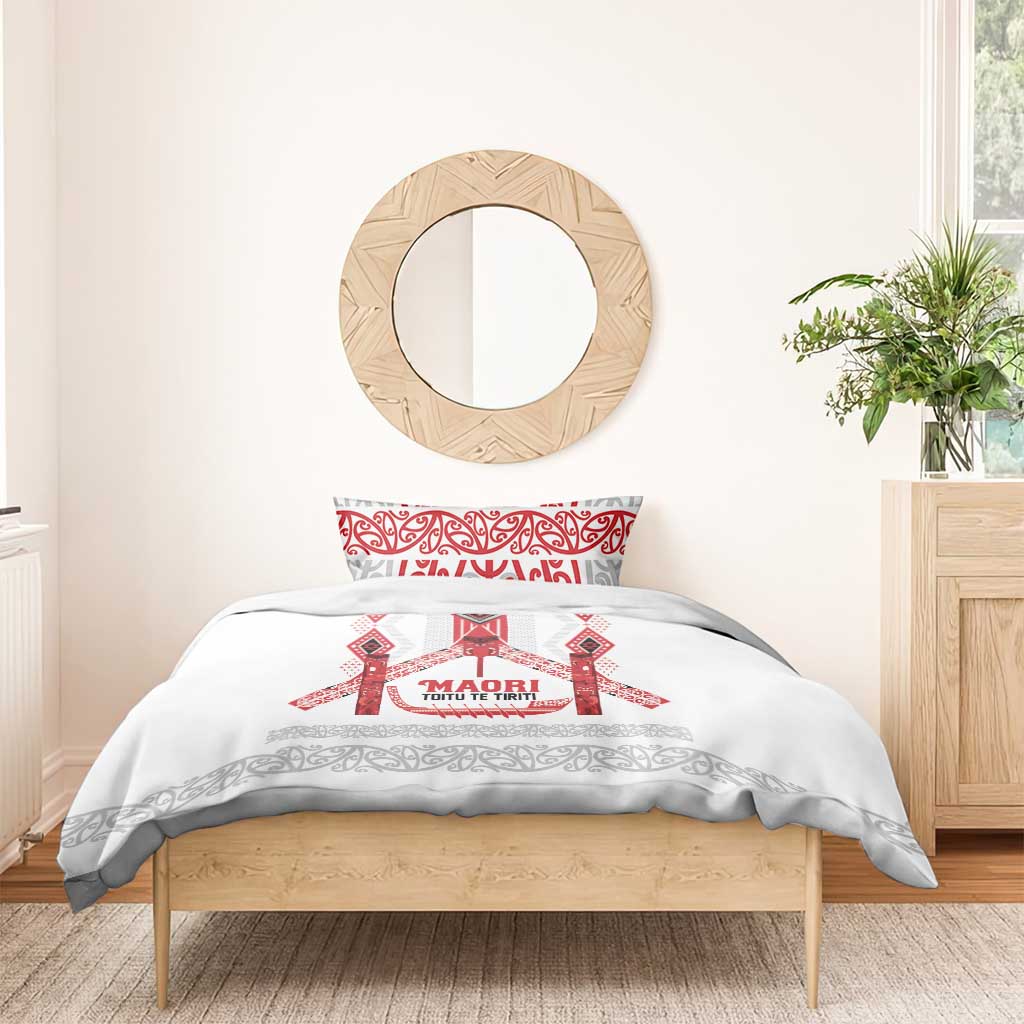 Toitu Te Tiriti Waitangi Bedding Set White Wharenui House LT9 - Polynesian Pride