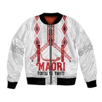 Toitu Te Tiriti Waitangi Bomber Jacket White Wharenui House - Polynesian Pride