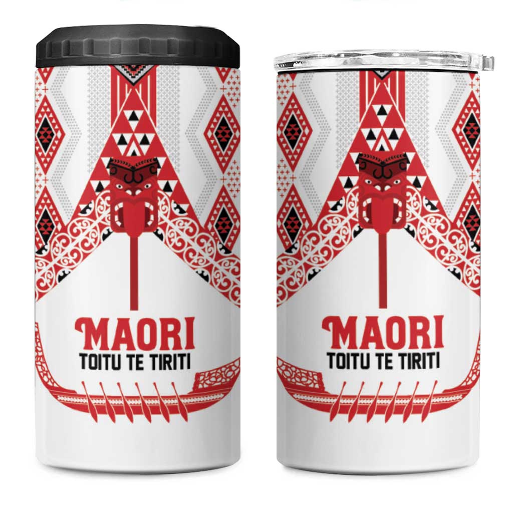 Toitu Te Tiriti Waitangi 4 in 1 Can Cooler Tumbler White Wharenui House - Polynesian Pride