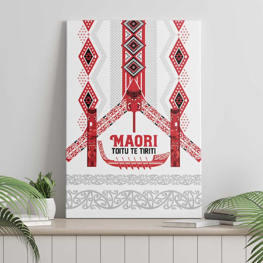 Toitu Te Tiriti Waitangi Canvas Wall Art White Wharenui House LT9 - Polynesian Pride