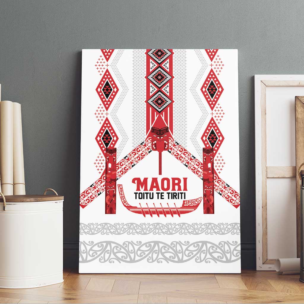 Toitu Te Tiriti Waitangi Canvas Wall Art White Wharenui House LT9 - Polynesian Pride