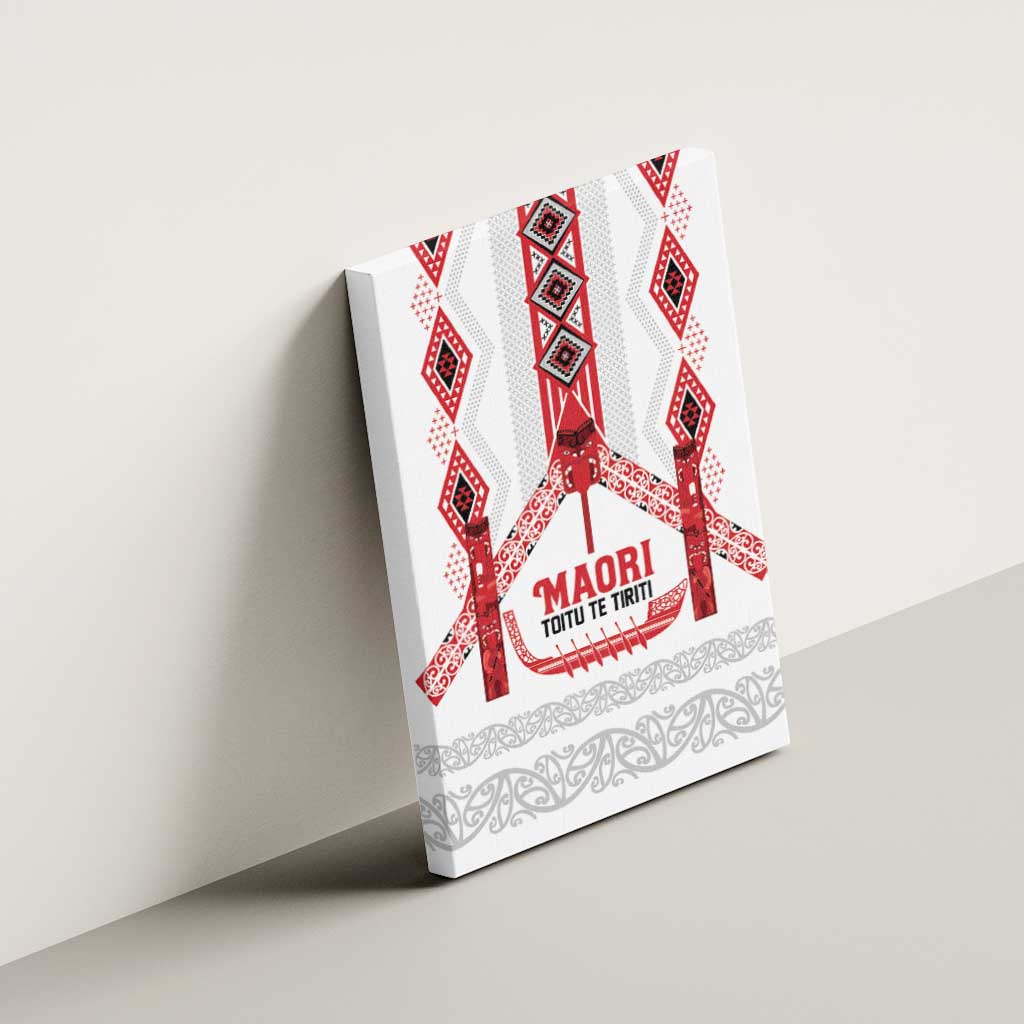 Toitu Te Tiriti Waitangi Canvas Wall Art White Wharenui House LT9 - Polynesian Pride