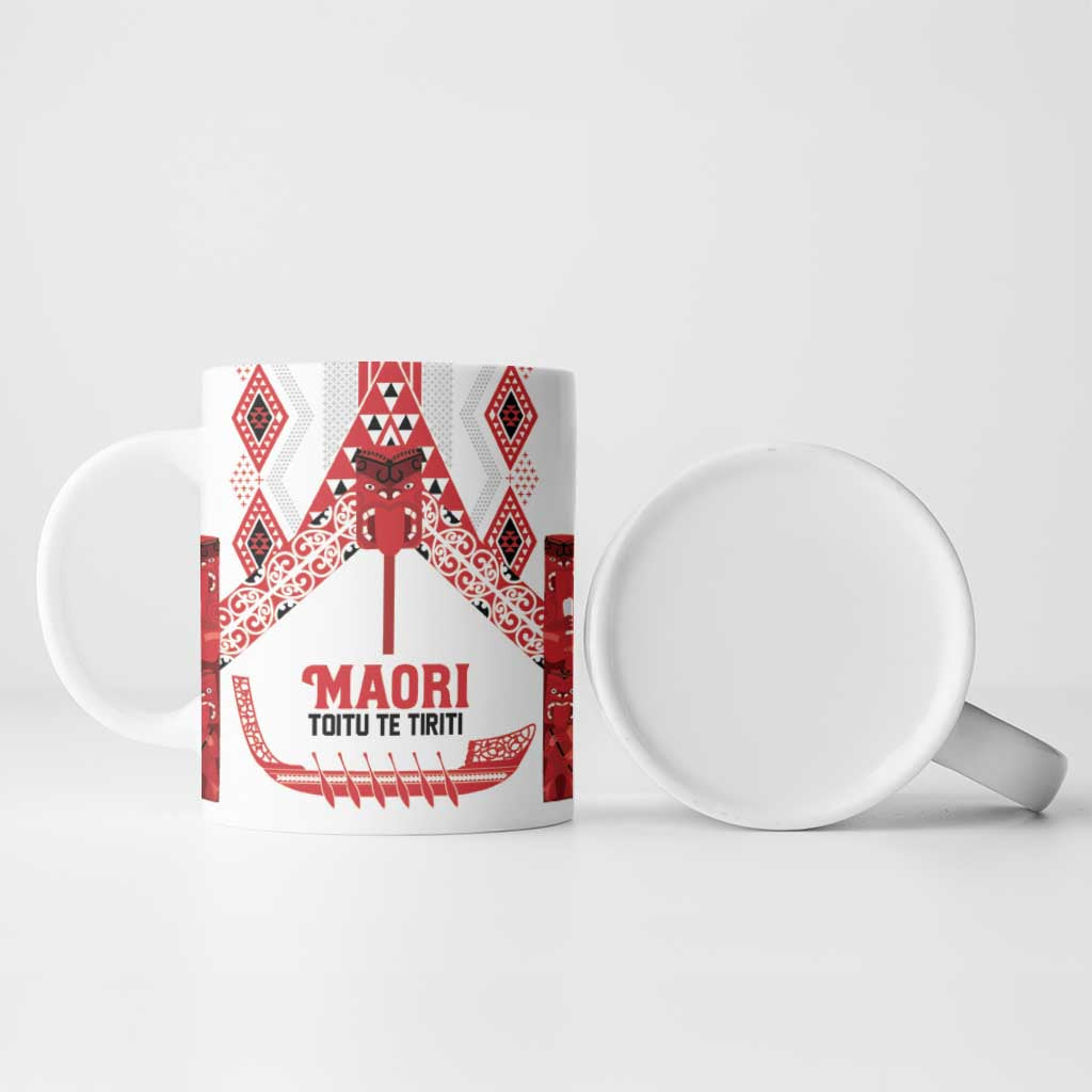 Toitu Te Tiriti Waitangi Ceramic Mug White Wharenui House LT9 - Polynesian Pride