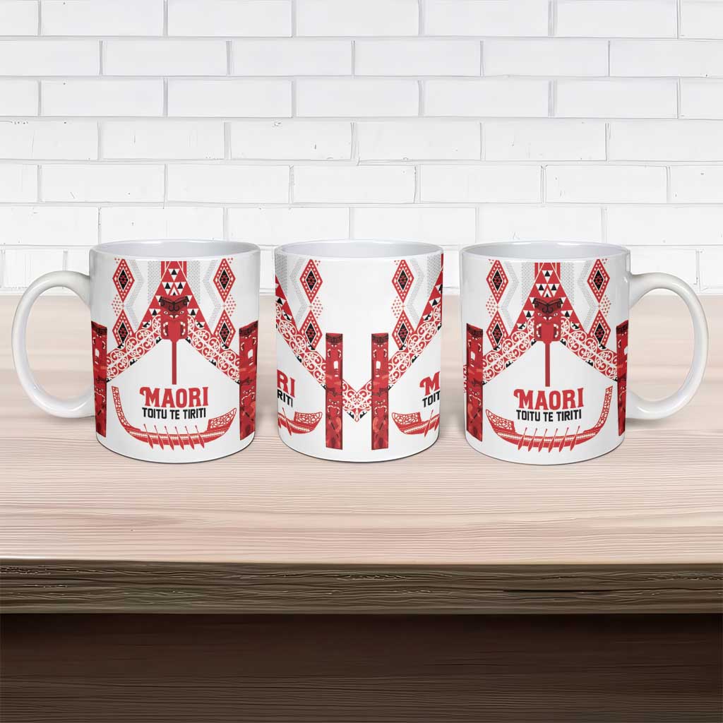 Toitu Te Tiriti Waitangi Ceramic Mug White Wharenui House LT9 - Polynesian Pride