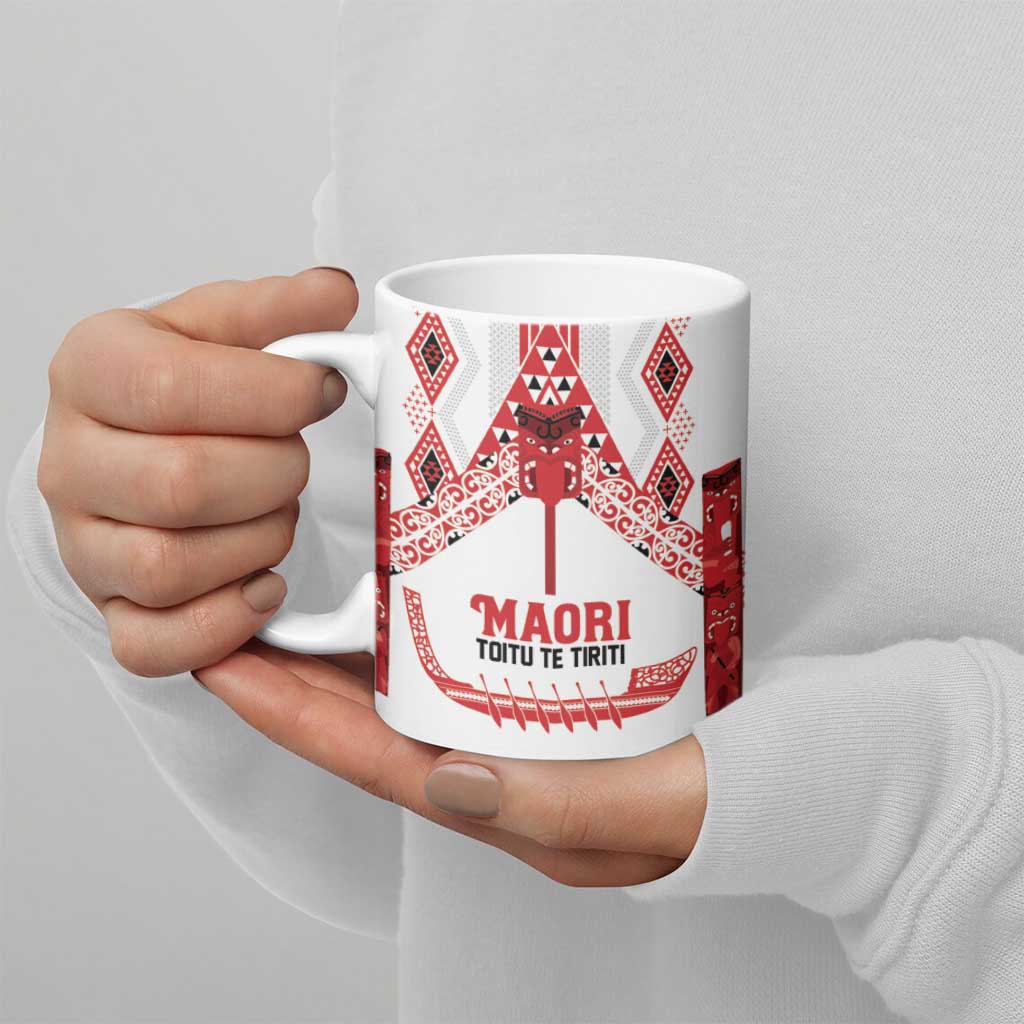 Toitu Te Tiriti Waitangi Ceramic Mug White Wharenui House LT9 - Polynesian Pride
