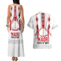 Toitu Te Tiriti Waitangi Couples Matching Tank Maxi Dress and Hawaiian Shirt White Wharenui House - Polynesian Pride
