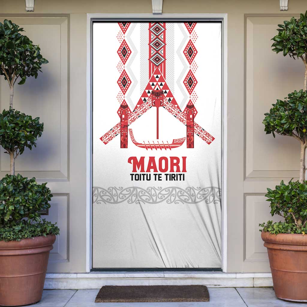 Toitu Te Tiriti Waitangi Door Cover White Wharenui House - Polynesian Pride