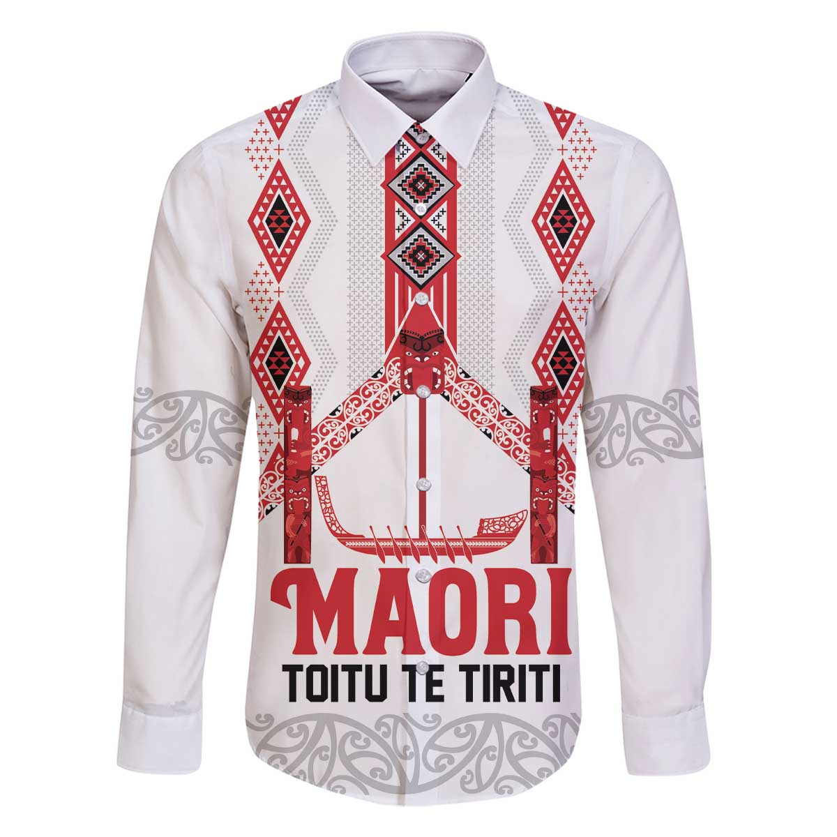 Toitu Te Tiriti Waitangi Family Matching Off The Shoulder Long Sleeve Dress and Hawaiian Shirt White Wharenui House - Polynesian Pride