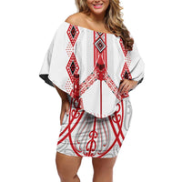 Toitu Te Tiriti Waitangi Family Matching Off Shoulder Short Dress and Hawaiian Shirt White Wharenui House - Polynesian Pride