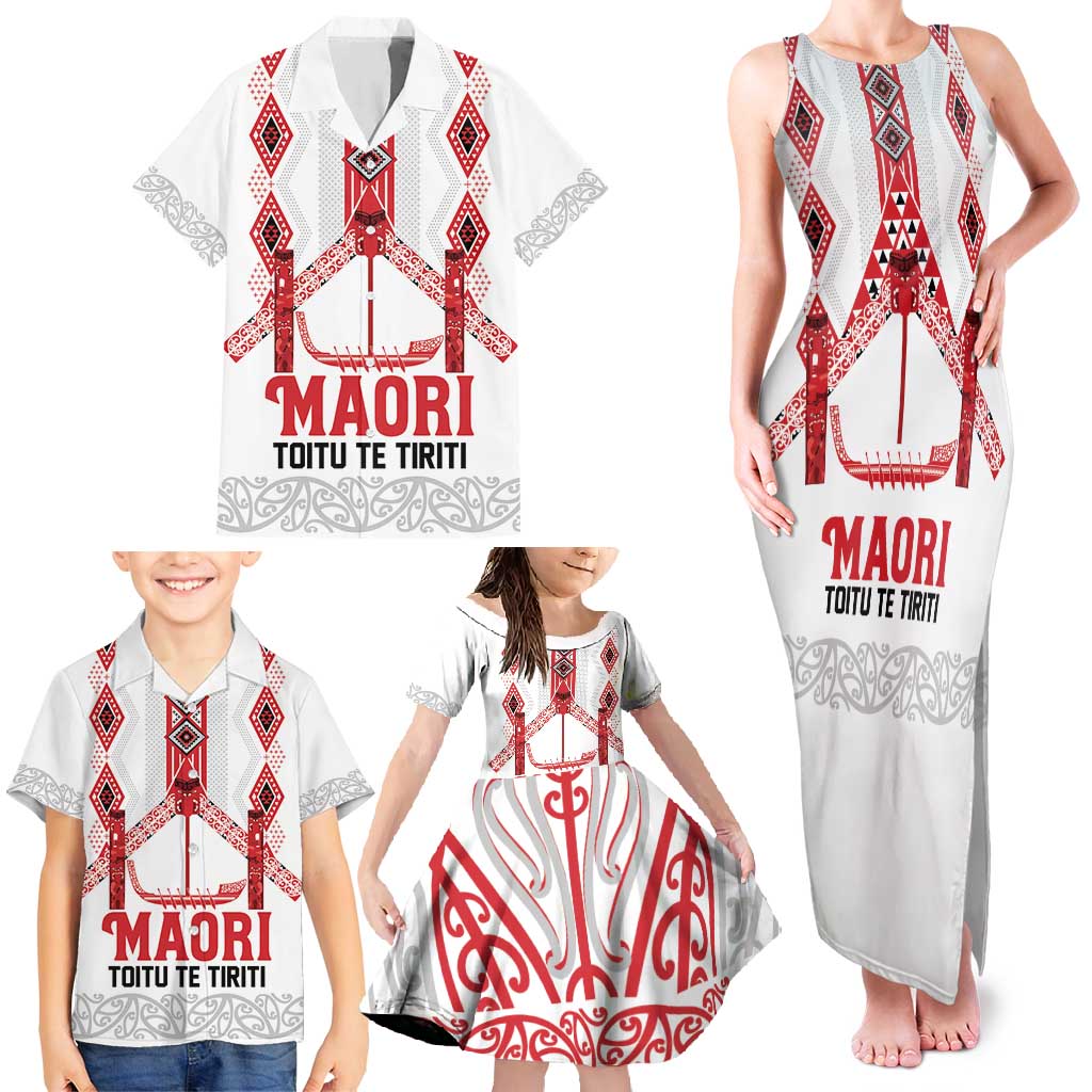 Toitu Te Tiriti Waitangi Family Matching Tank Maxi Dress and Hawaiian Shirt White Wharenui House - Polynesian Pride
