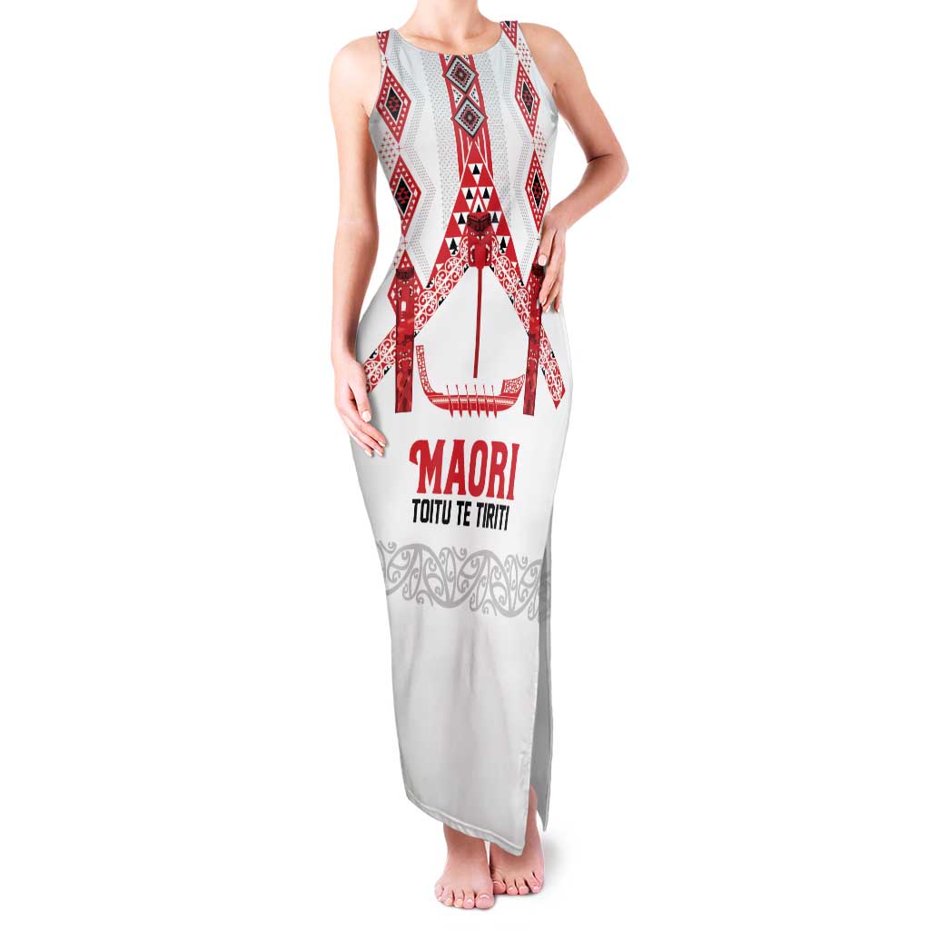 Toitu Te Tiriti Waitangi Family Matching Tank Maxi Dress and Hawaiian Shirt White Wharenui House - Polynesian Pride