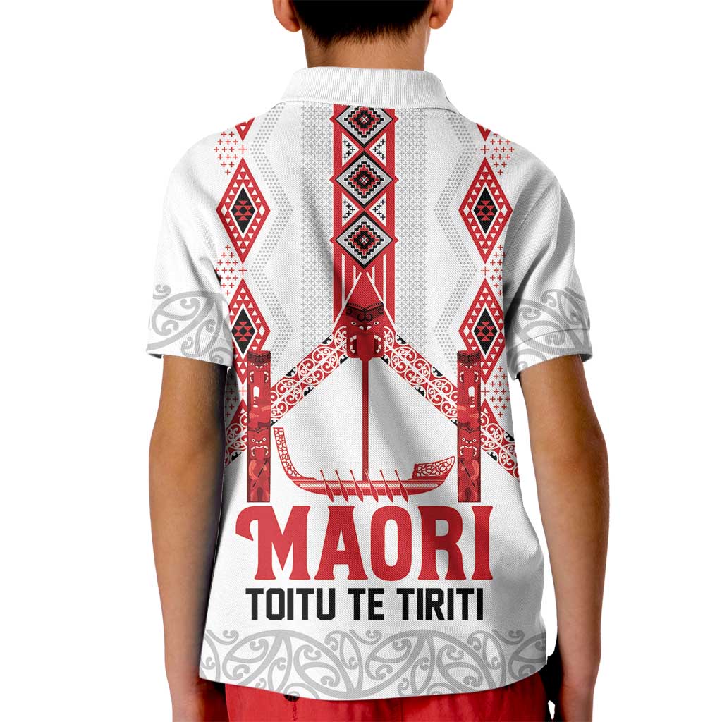 Toitu Te Tiriti Waitangi Kid Polo Shirt White Wharenui House LT9 - Polynesian Pride