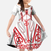 Toitu Te Tiriti Waitangi Kid Short Sleeve Dress White Wharenui House LT9 KID white - Polynesian Pride