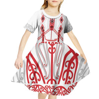 Toitu Te Tiriti Waitangi Kid Short Sleeve Dress White Wharenui House LT9 - Polynesian Pride