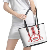 Toitu Te Tiriti Waitangi Leather Tote Bag White Wharenui House - Polynesian Pride