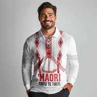 Toitu Te Tiriti Waitangi Long Sleeve Polo Shirt White Wharenui House LT9 - Polynesian Pride