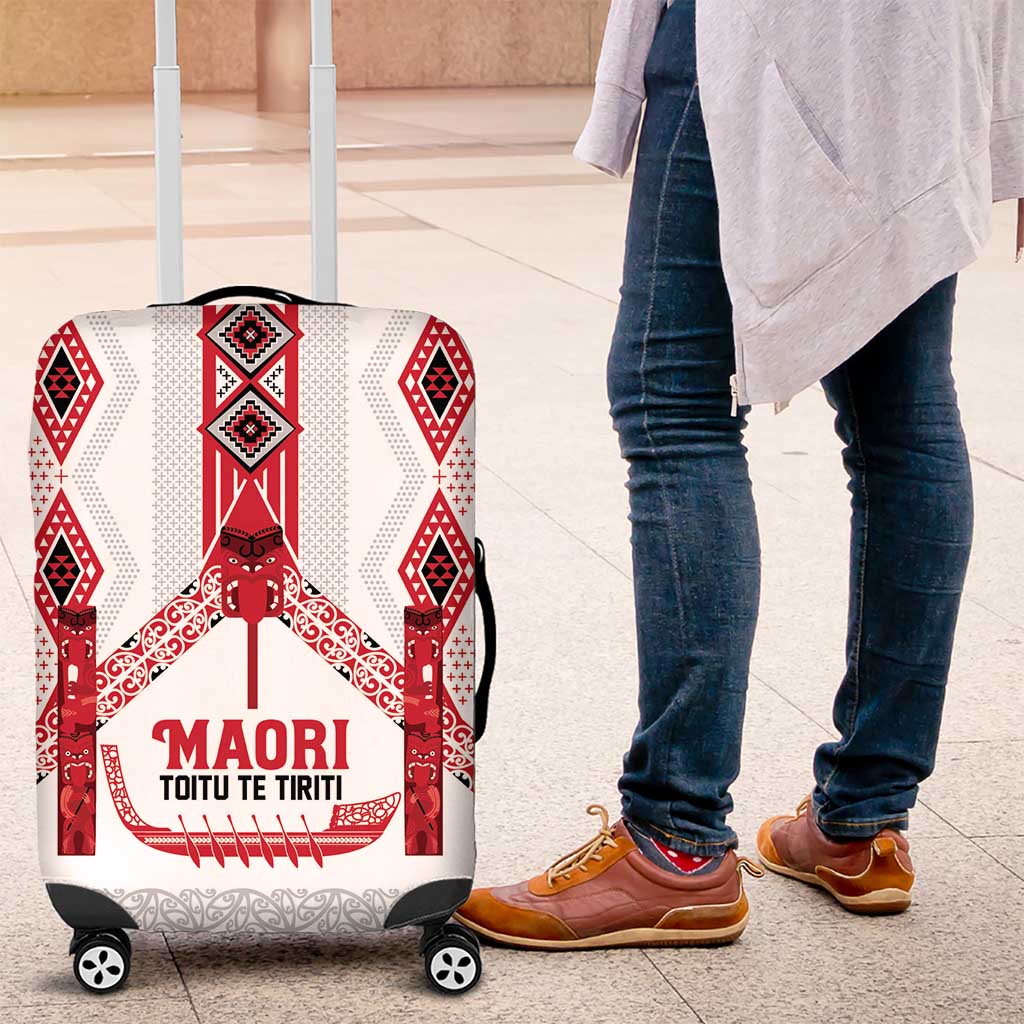 Toitu Te Tiriti Waitangi Luggage Cover White Wharenui House - Polynesian Pride