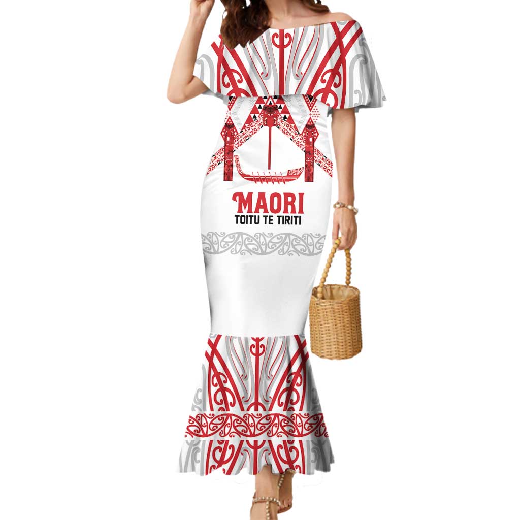 Toitu Te Tiriti Waitangi Mermaid Dress White Wharenui House LT9 Women white - Polynesian Pride