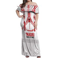 Toitu Te Tiriti Waitangi Off Shoulder Maxi Dress White Wharenui House - Polynesian Pride