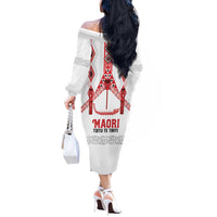 Toitu Te Tiriti Waitangi Off The Shoulder Long Sleeve Dress White Wharenui House - Polynesian Pride