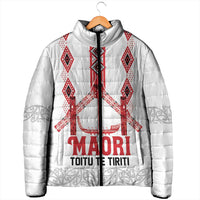 Toitu Te Tiriti Waitangi Padded Jacket White Wharenui House - Polynesian Pride