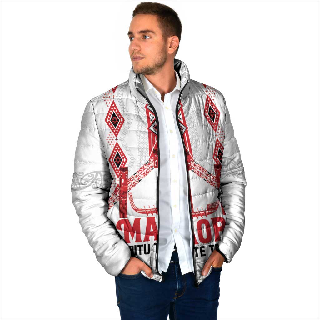 Toitu Te Tiriti Waitangi Padded Jacket White Wharenui House - Polynesian Pride