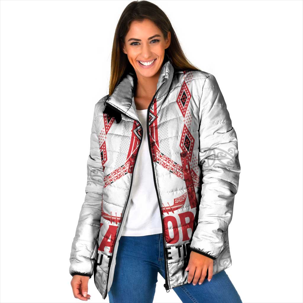 Toitu Te Tiriti Waitangi Padded Jacket White Wharenui House - Polynesian Pride