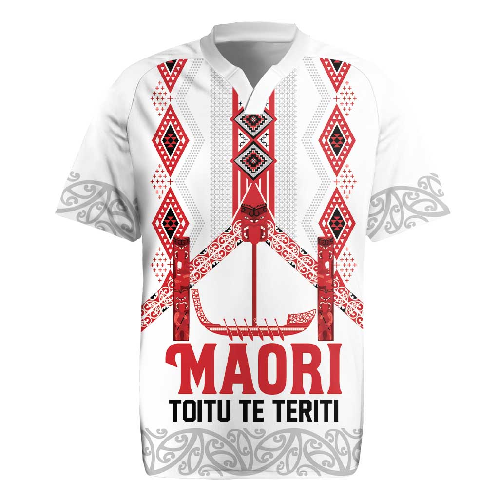 Toitu Te Teriti Waitangi Rugby Jersey White Wharenui House - Polynesian Pride