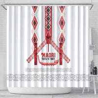 Toitu Te Tiriti Waitangi Shower Curtain White Wharenui House LT9 - Polynesian Pride