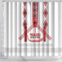Toitu Te Tiriti Waitangi Shower Curtain White Wharenui House LT9 - Polynesian Pride