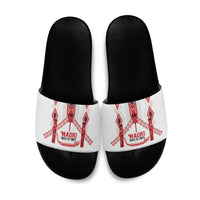 Toitu Te Tiriti Waitangi Slide Sandals White Wharenui House - Polynesian Pride