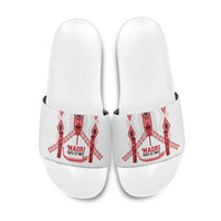 Toitu Te Tiriti Waitangi Slide Sandals White Wharenui House - Polynesian Pride