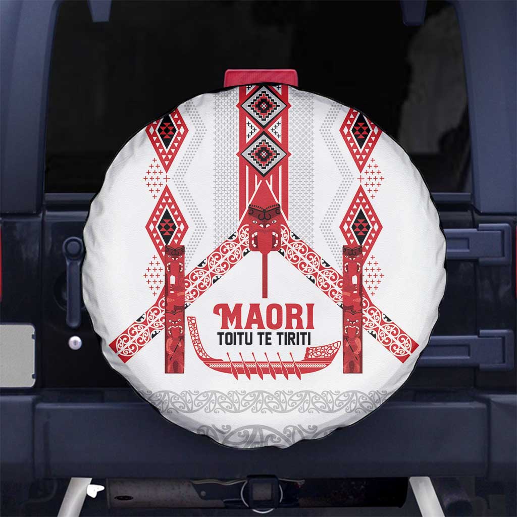 Toitu Te Tiriti Waitangi Spare Tire Cover White Wharenui House - Polynesian Pride