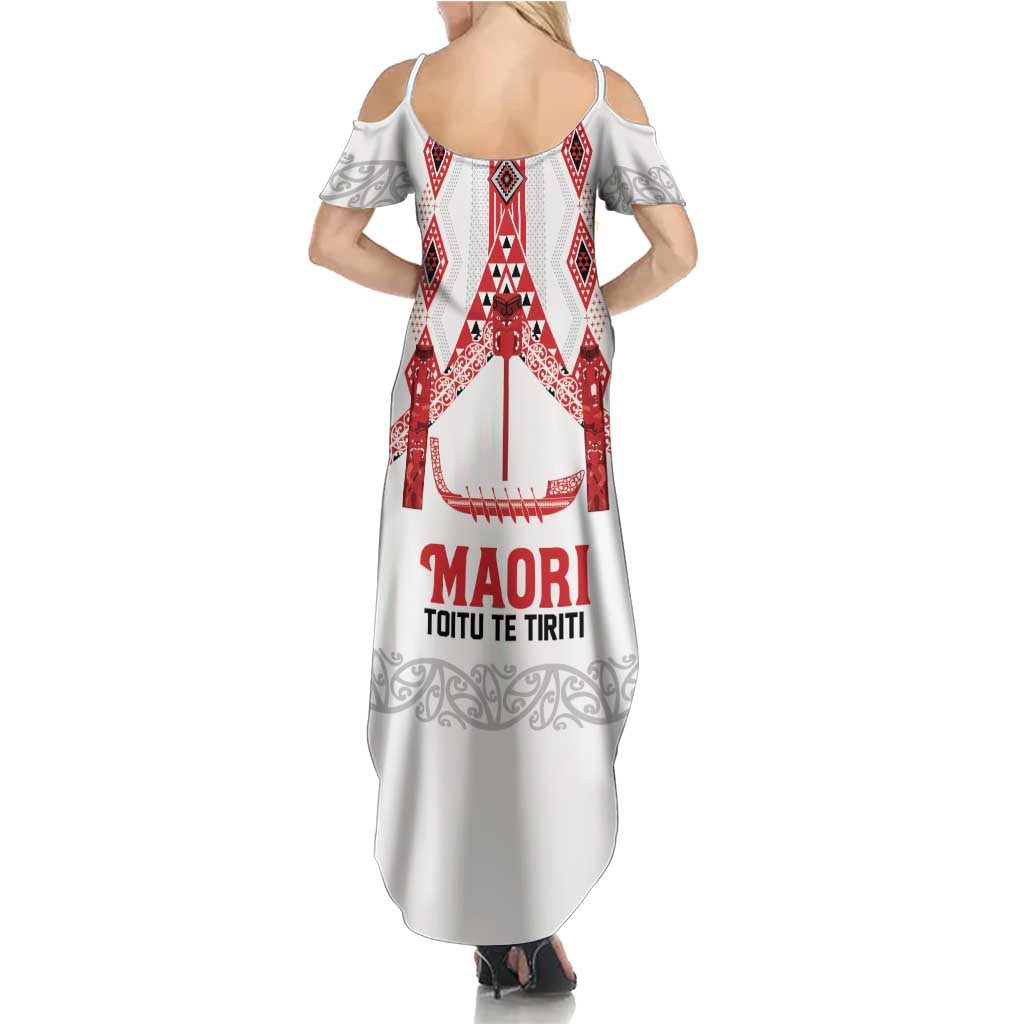 Toitu Te Tiriti Waitangi Summer Maxi Dress White Wharenui House - Polynesian Pride